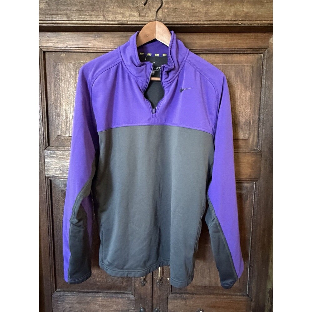Nike Therma FIT Fleece 1/4 Zip Mens L purple/Blk Y2K Gorpcore Training Pullover